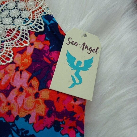 Sea Angel Tankini Top Swimsuit Lace Trim Floral NWT M - Picture 5 of 11